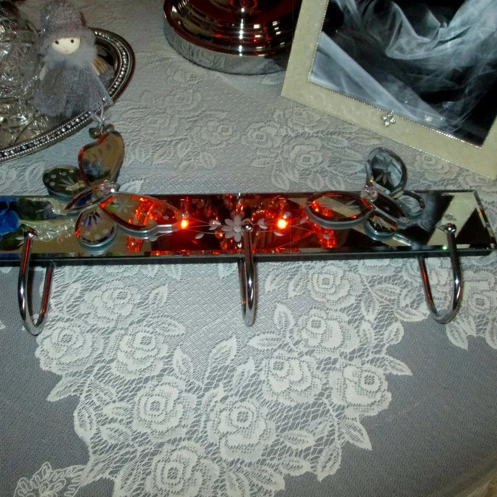 Mirrored Butterfly 3 Hook Wall Rack